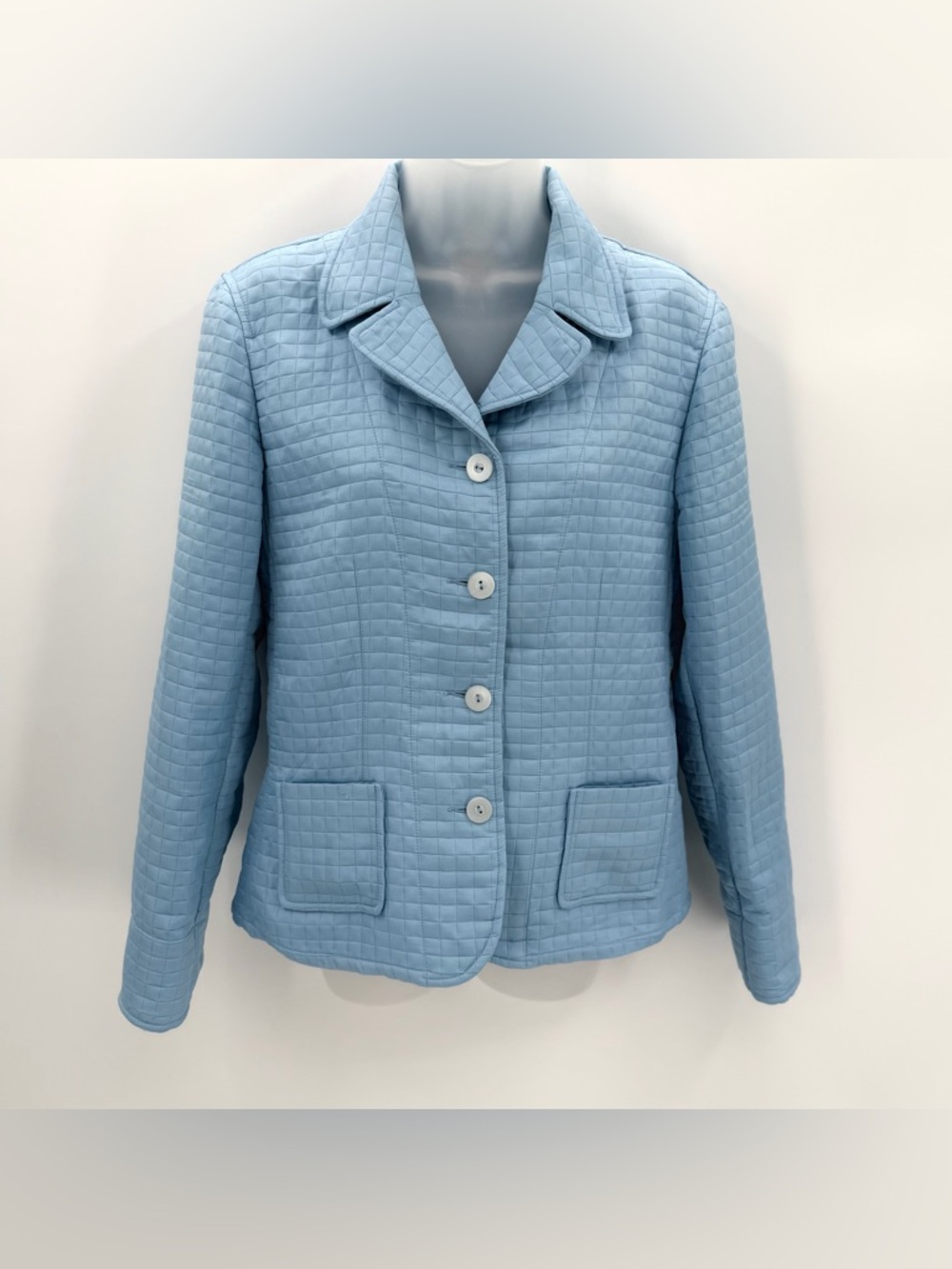 Harve Benard Jacket Womens 10 Blue Quilted Button Up Cuff Sleeves - flaws/read